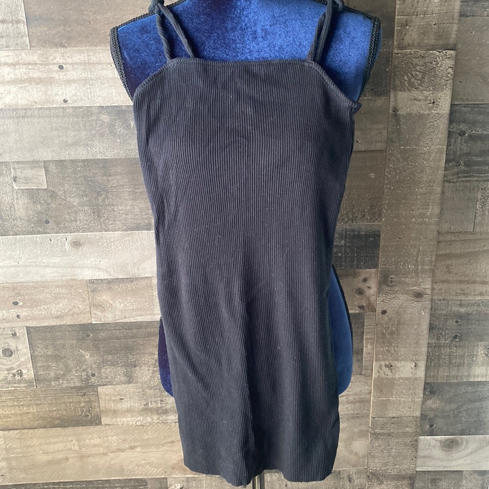 Junior sized black ribbed strapy mini dress